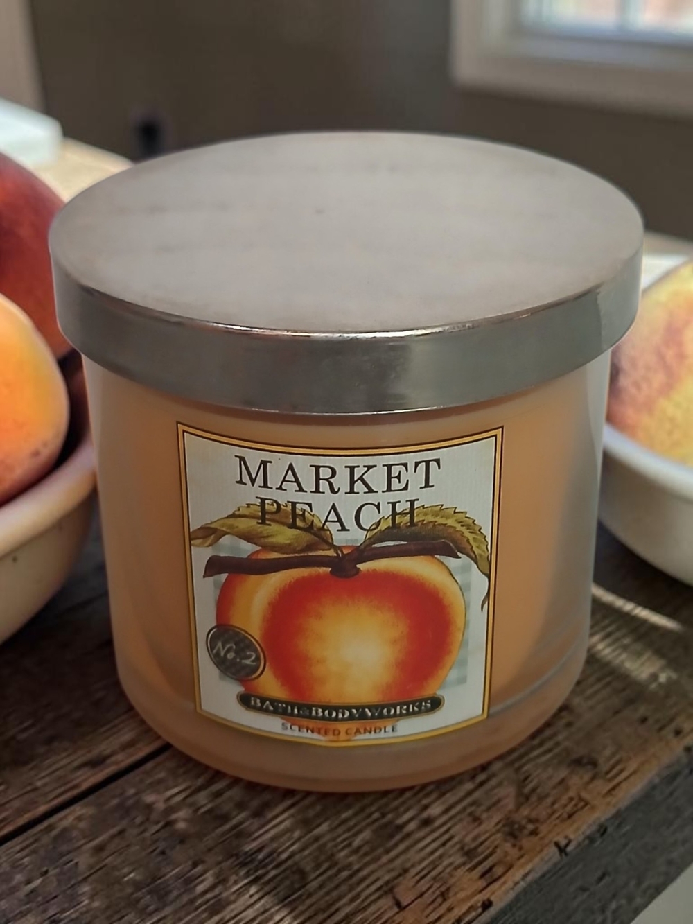 Bath & Body Works Market Peach Candle - Peach & Silver